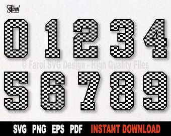 Racing Checkered Numbers SVG: Sport Clipart, Cricut Silhouette Cut File (Digital Download)