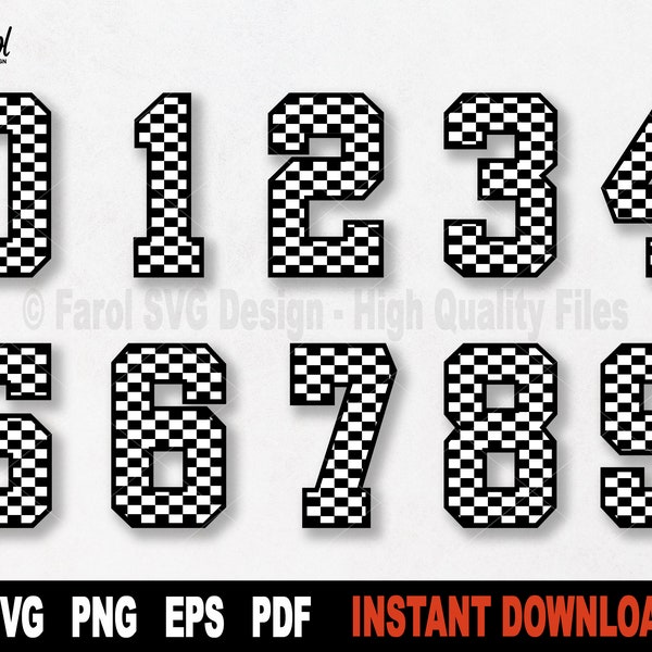 Racing Checkered Numbers SVG,  Racing SVG File For Cricut, Silhouette, Svg Cut File, Vector Sport Clipart, Shirt Print- Digital Download