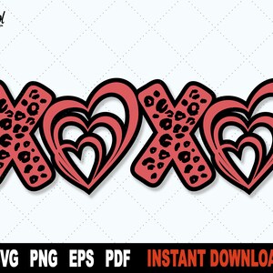 XOXO SVG, Valentijnsdag Svg, Leopard Print Svg, Love SVG-bestand voor Cricut, Silhouet, Png, Clipart svg Cut File-Instant Digitale Download