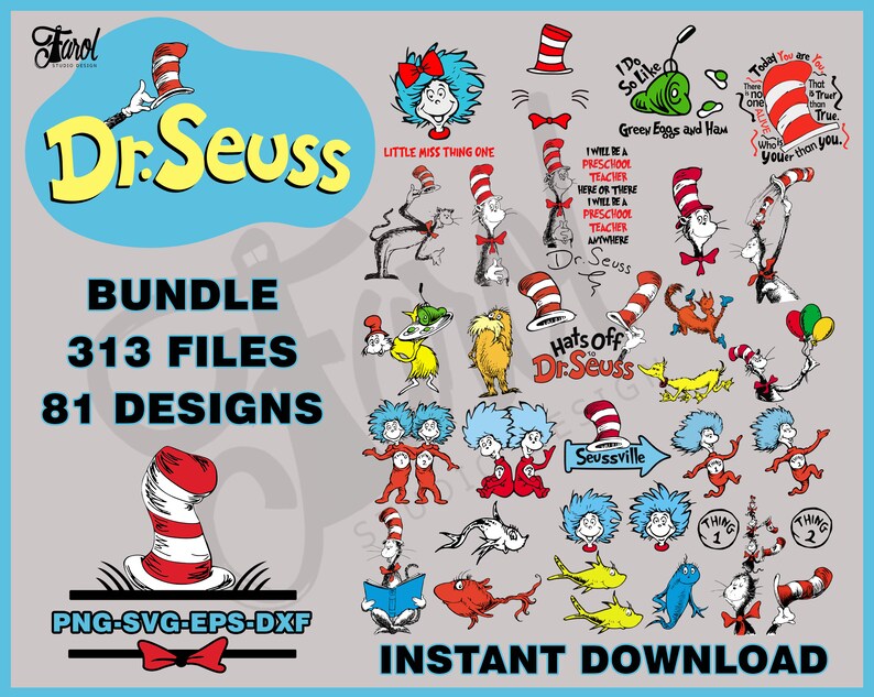 Download 81 Designs Dr Seuss svg Bundle Cat In The Hat png Clipart ...