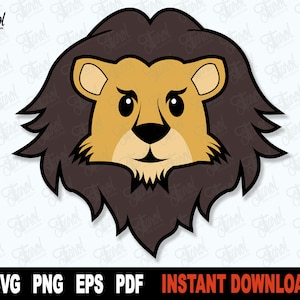 Lion Face SVG, Fichier coupé lion en couches, Fichier SVG Lion mignon pour Cricut, Silhouette, Clipart animal, Dessin animé lion PNG, Téléchargement numérique instantané