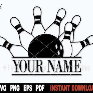 Bowling-Pin-Svg-Schnitt-Datei, schwarzes Bowling-Split-Monogramm-Svg-Datei für Cricut, Silhouette, Sport Clipart, Name Rahmen svg, Png - digitaler Download