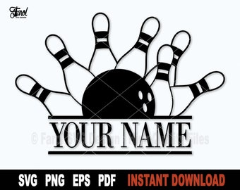 Bowling Pin Split Monogram SVG: Sport Clipart, Name Frame (Digital Download)
