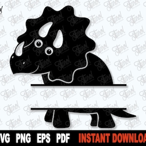 Dinosaurier SVG, Triceratops Split Monogramm SVG, schwarzer Dinosaurier SVG-Datei für Cricut, Silhouette Clipart geschnitten Datei - sofortiger digitaler Download