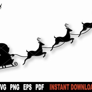 Renna in formato Svg, slitta di Babbo Natale e renne volanti Svg Cut File, Cricut, Silhouette, cervo in formato Svg, renna Png, Vector Clipart-Download digitale