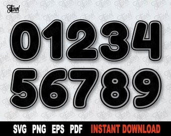 Numbers SVG Bundle: Outline Cut File, Jersey Font (Digital Download)