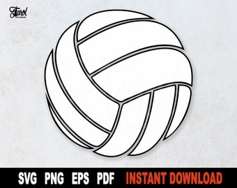Volleyball SVG: White with Black Outline, Sport Clipart (Digital Download)