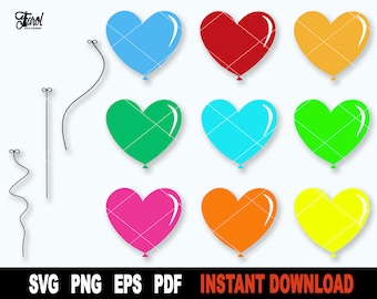 digital download Balloon svg png regular heart star shape Balloon set with and without ribbons digital download Balloon svg png regular heart star shape Balloon set with and without ribbons