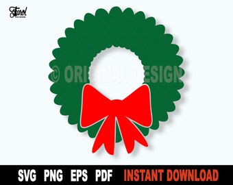 Christmas Wreath Svg, Wreath Svg, Christmas Svg File For Cricut, Silhouette, Xmas Wreath Svg Vector Clipart, Holiday Svg Cut File