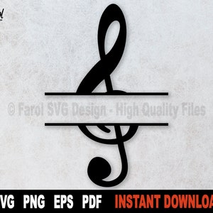 Treble Clef SVG, Split Name Frame Svg, Music Notes SVG-bestand voor Cricut, silhouet, muziek Svg Clipart Cut File-Instant Digitale Download