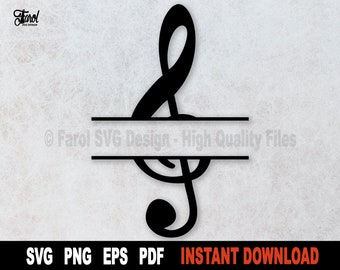 Treble Clef Split Name Frame SVG: Music Notes Clipart (Digital Download)