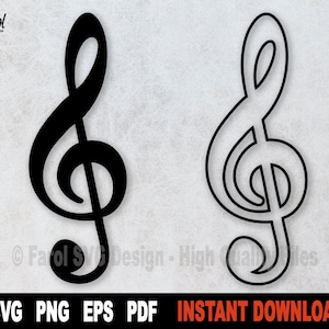 Può includere: Un contorno in bianco e nero di una nota musicale di chiave di violino. La nota è un simbolo comune utilizzato nella musica.