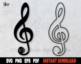 Treble Clef SVG, Music Notes SVG File For Cricut, Black Silhouette And Outline, Music Svg Clipart Cut File- Instant Digital Download