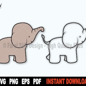 象の SVG、クリカット用の赤ちゃん象の SVG ファイル、シルエット、赤ちゃん象、ベビーシャワー シャツ、クリップアート カット ファイル - インスタント デジタル ダウンロード