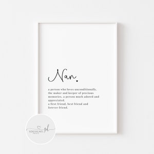 Nan Definition Print | Mother’s Day | Gift For Nan | Grandparent | Family | Nanny | Grandma | Nan Gift | Nan Print | Nan Quote