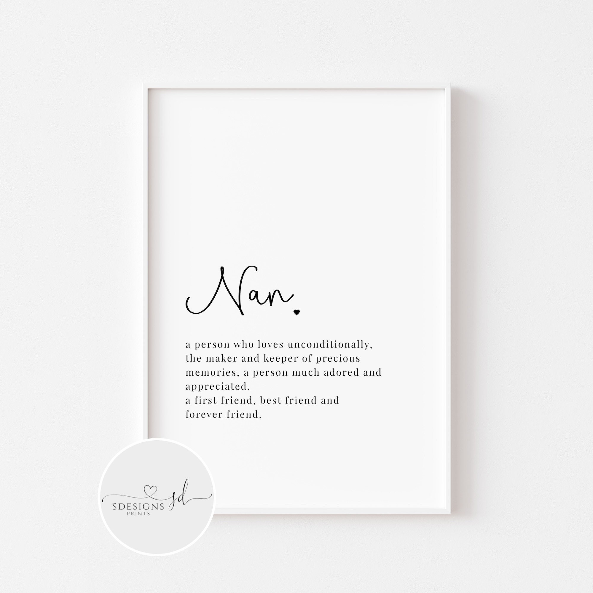 Nan Definition Print Mothers Day Gift for Nan Grandparent Family Nanny Grandma Nan Gift Nan