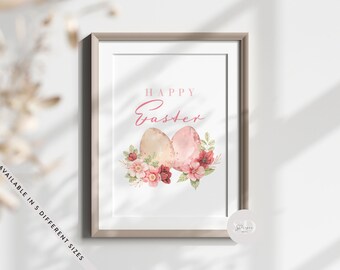 Happy Easter Egg Floral Print, Pastel Colours, Flowers Wall Art, Spring Time, Spring Seasonal, Watercolour, Spring Flowers