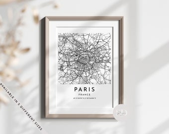 Paris Line Map Print, France Map, Travelling Gift, Map Coordinates, Europe Map Print, City Map