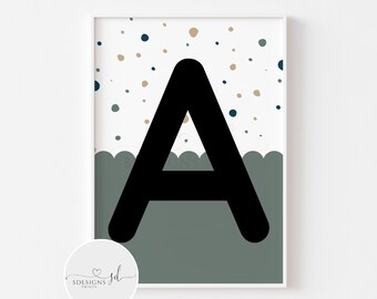 Personalised Scallop Initial Print | Block Letter | Letter | Initial | Personalised | Nursery Decor | Children’s Print | Playroom Print