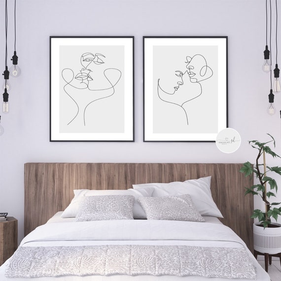 Set Di 2 Coppie Stampa / Arredamento Camera da Letto / Line Art / Stampa  Disegno al Tratto / Stampa Uomo Donna / Camera da letto Arte Murale / Lui 