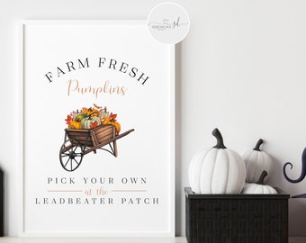 Farm Fresh Pumpkins Personalised Family Print | Autumn Wall Art Decor | Seasonal Print | Fall Wall Art | Pick Your Own Pumpkins | Halloween