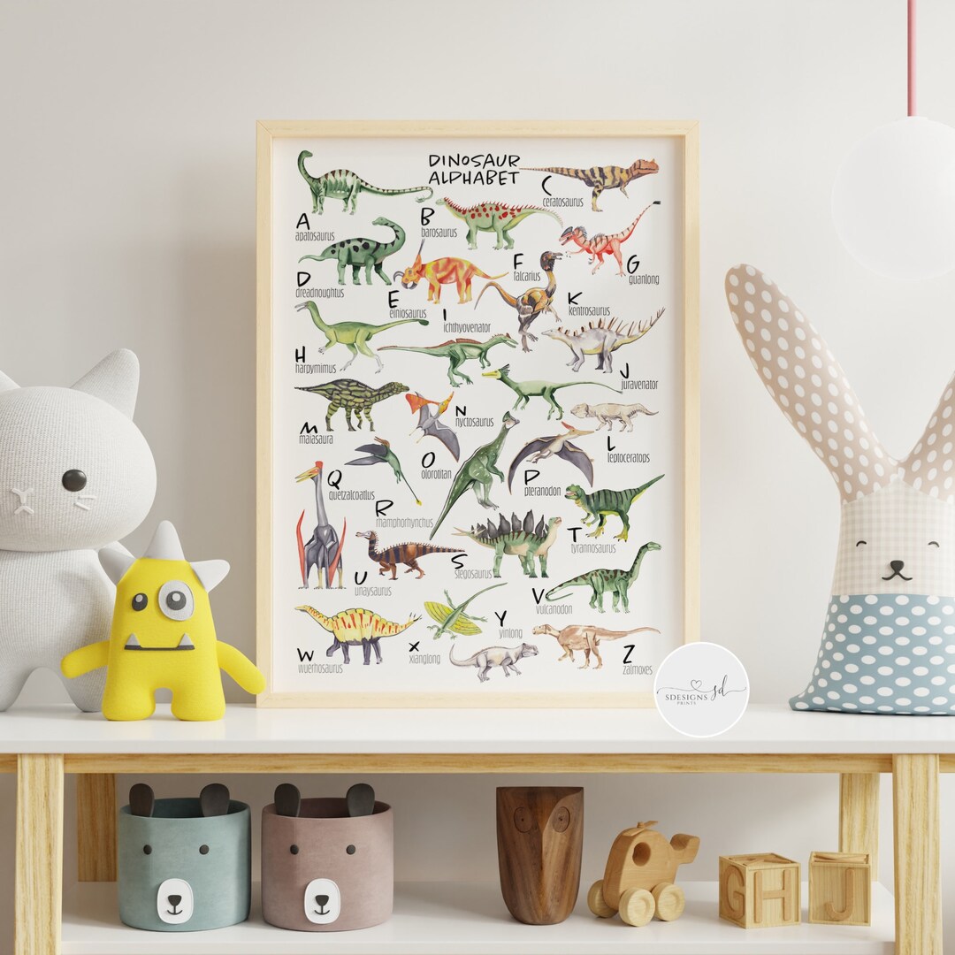 Dinosaur Alphabet Print Dinosaur Wall Art Nursery Decor Playroom Animal ...