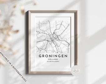 Groningen Line Map Print, Holland Map, Travelling Gift, Map Coordinates, Holland Country Map Print, Destination Poster