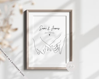 Gepersonaliseerde Pinky Promise Finger Holding Wedding Print, Wedding Marriage Gift, Couples Names & Wedding Date, Custom Wall Art