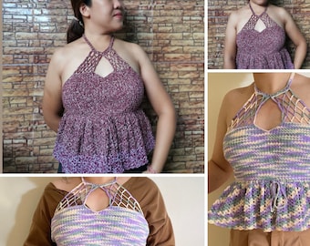 halter top crochet dress Pretty Twisted Crochet Knit Halter Mini Dress Natural / S