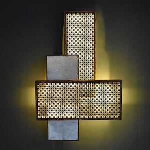 Geometric Abstract Metal Wall Sculpture with LED — Modern Vertical Statement Art for Indoor/Outdoor Use