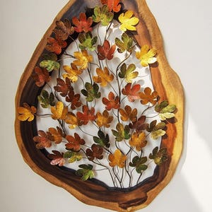 muurkunst esdoornblad metaal-hout Grote tak