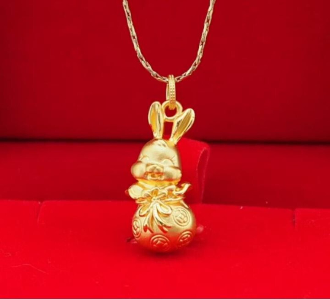 24K 99% Solid Gold Rabbit Pendant - Etsy