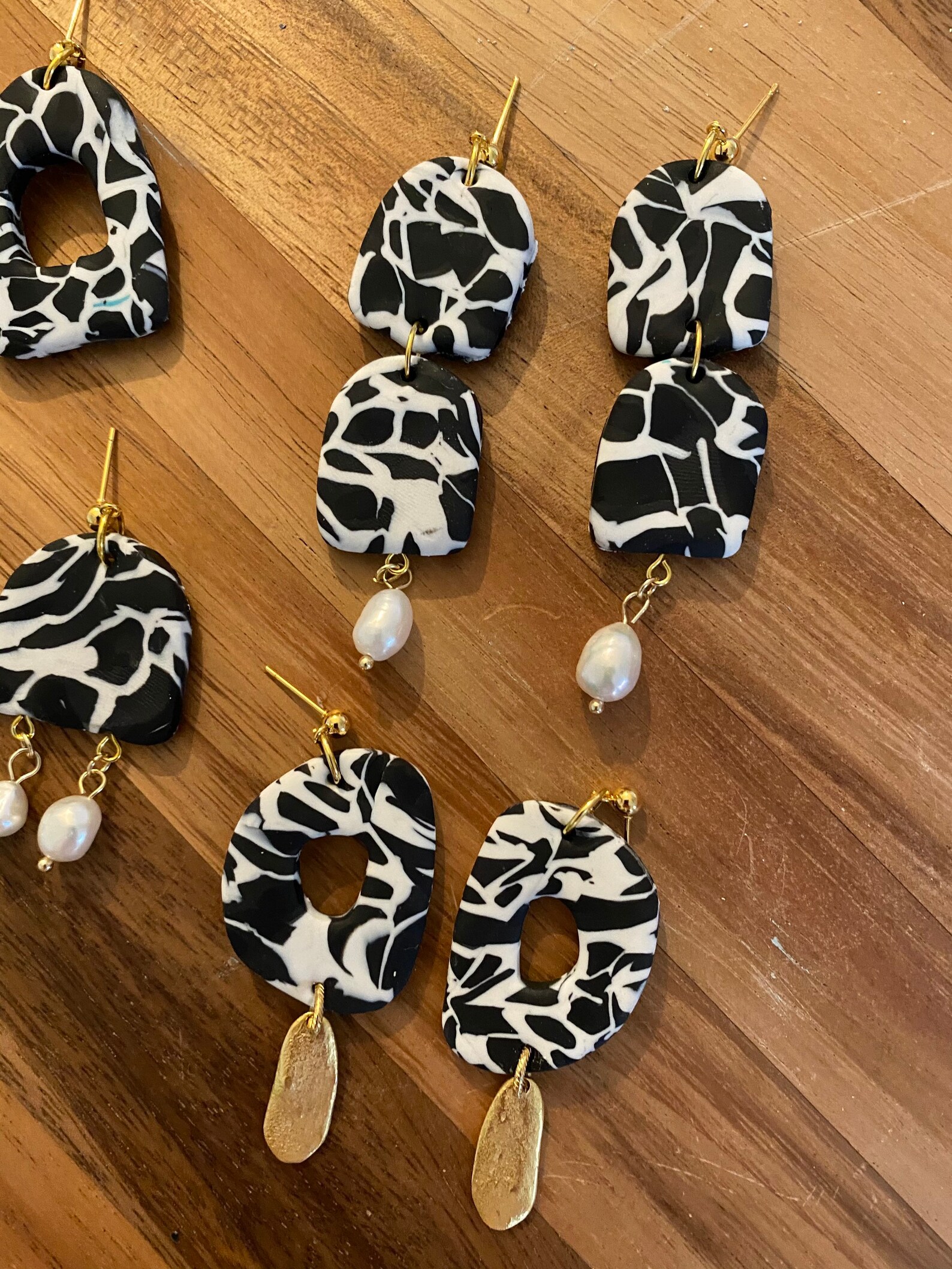 Modern gold/ pearl polymer clay earrings Etsy