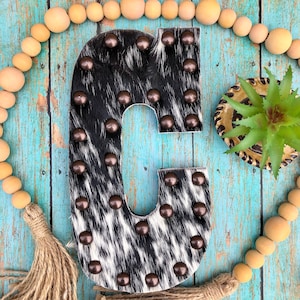 Western Cowhide Letter Decor Western Wedding Name Sign Decor Custom Cowhide Wooden Letter Cowhide Initial Wedding Sign Custom Wood Letter