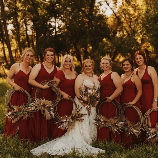 Boho Hoop Bridal Bouquet Bridesmaid Hoop Bouquet Dried Flower Rustic Floral Hoop Decor Custom Floral Wreath Bouquet Sola Wood Floral Bouquet