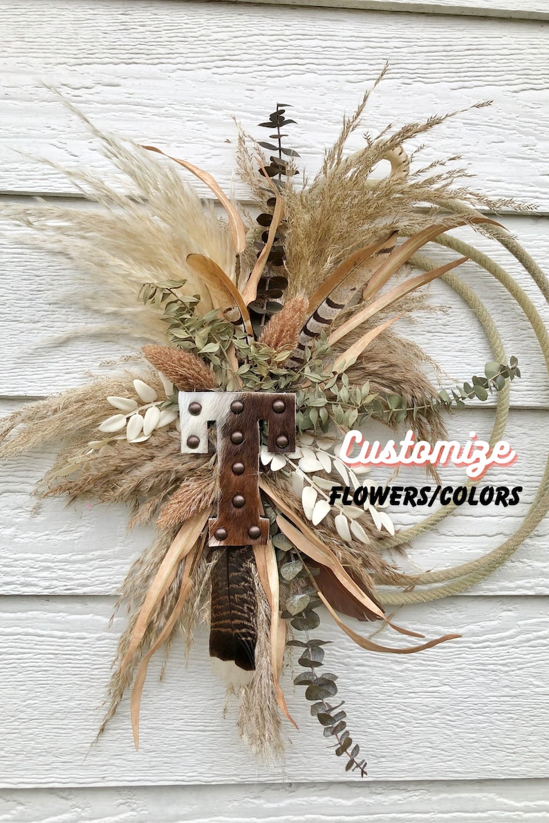 Rope Wreath Western Home Decor Lasso Wreath Western Bedroom Decor Neutral Farmhouse Rustic Wreath Rustic Cowhide Wall Decor Cowboy Decor