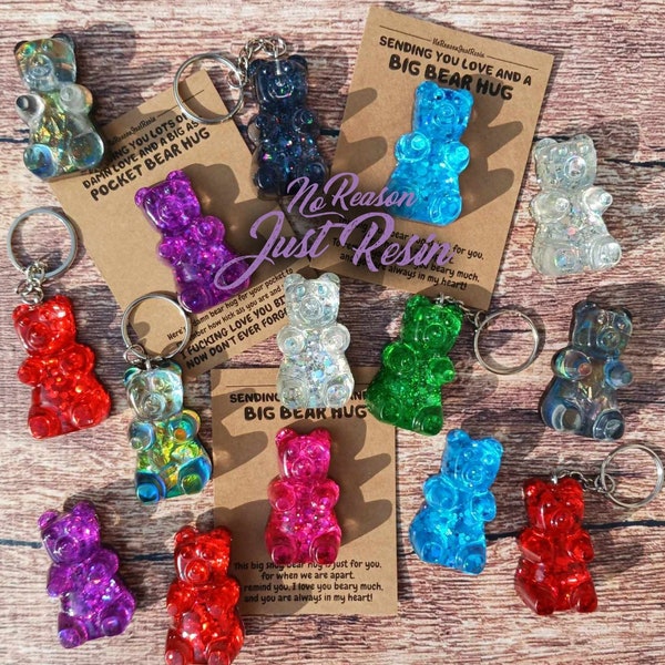 2" Jumbo Resin Gummy Bear Pocket Hug Keychain Magnet Sparkly Prank Gift Bad Bear Hug Adult Gag Gift Gifts for Kids Candy Art Gift Ideas