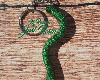Sparkly Green Worm Keychain, Resin Art, Fake Candy, Bag Charm, Kid Gifts