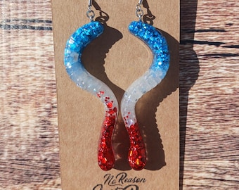 Glitter USA Worm Earrings, Resin Art, Fake Candy, Gifts for Her, Mother's Day