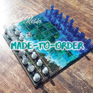 Made to Order Beach Chess Set, Ocean Waves Coastal Beach Sand Resin Chess, Homemade Coastal Decor, Homemade Art