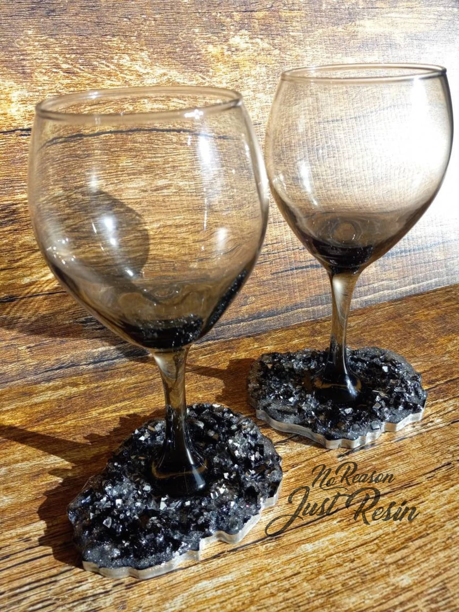 Pair of Resin Geode Wine Glasses Black and Silver Custom Wine Etsy