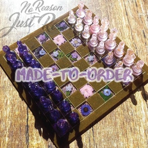 Made to Order Flower Chess Set, Epoxy Resin Chess with Flowers, Floral Botanical Art Chess Game Board, Gifts for Mom, Board Games
