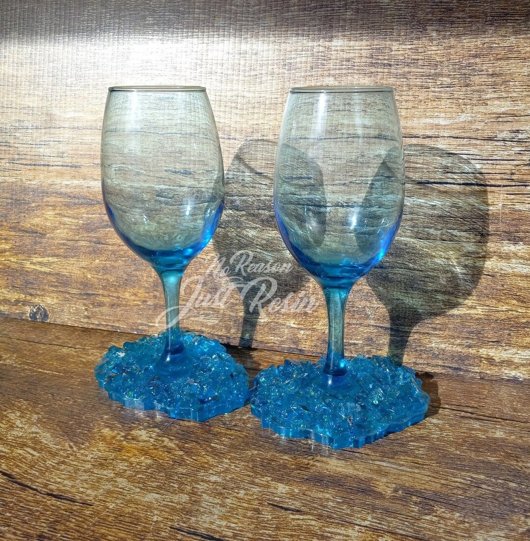 Pair of Resin Geode Wine Glasses Sky Blue Valentine's Day Etsy
