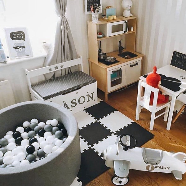 Jet Black & Orchid White Play Mats Bundle | Eva Foam Non-Slip Baby-Safe Soft Floor Tiles For Play Room And Nursery Rug