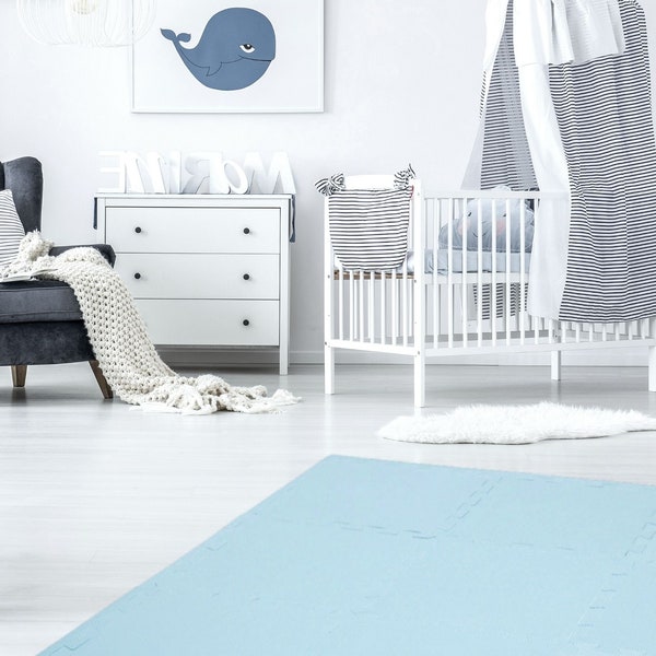 Sky Blue Baby Play Mats Bundle - Eva Foam Non-Slip Baby-Safe Soft Floor Tiles For Play Room And Nursery Decor