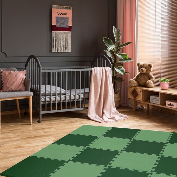 Safari Green & Paradise Green Foam Play Mats Bundle | Anti-Slip Baby-Safe Soft Floor Tiles For Play Room, Bedroom And Nursery Floor