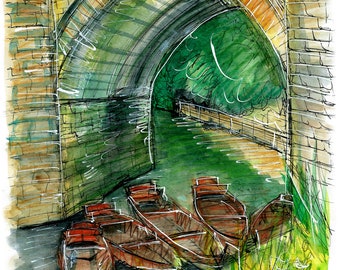 Rowing boats in Durham PRINT