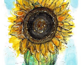 Sunflower in a green vase print