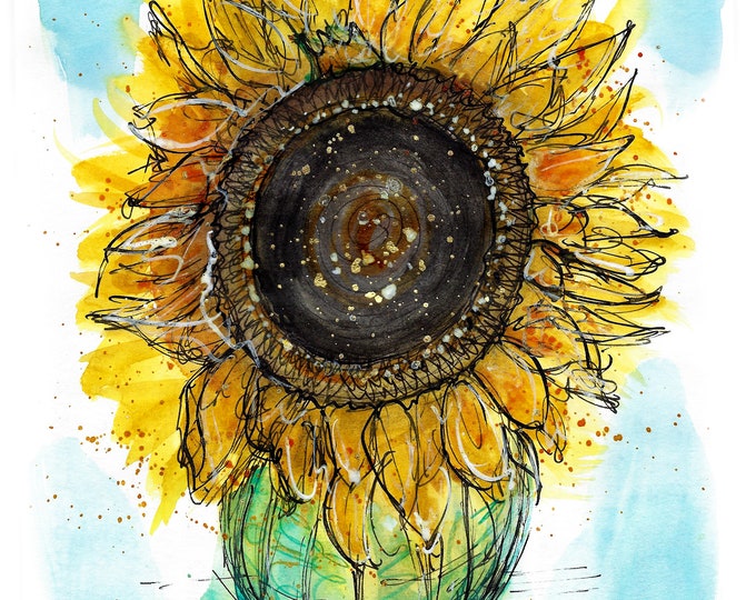 Sunflower in a green vase print