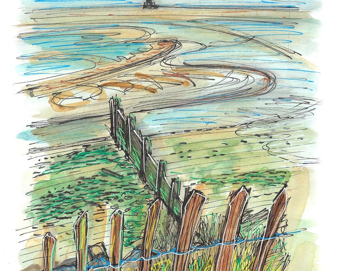 Fence groyne and sandbank print